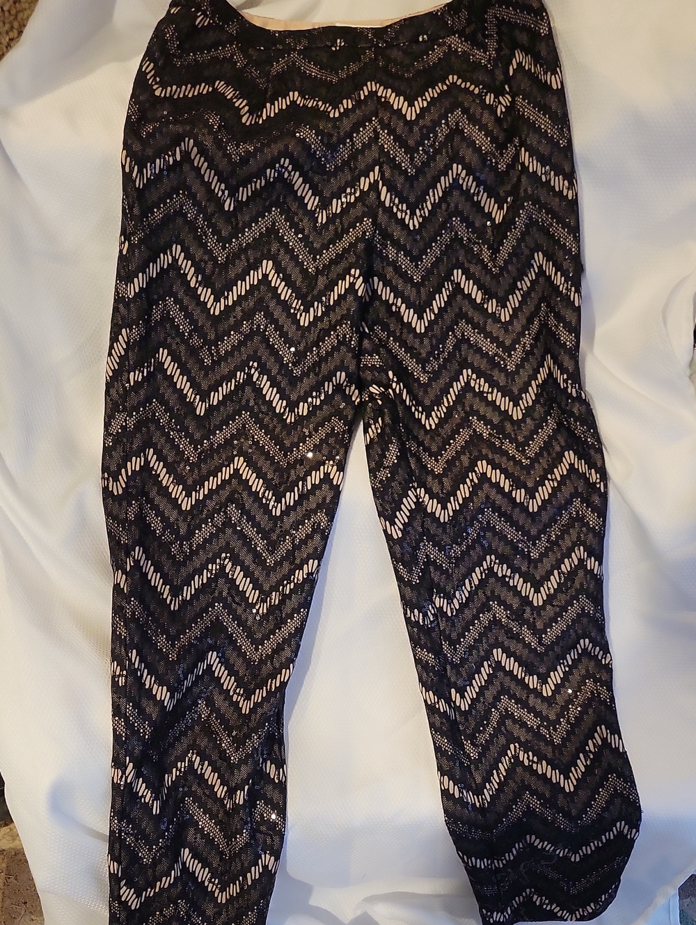 Boston Proper Black Chevron Lace Leggings with Nude Lining